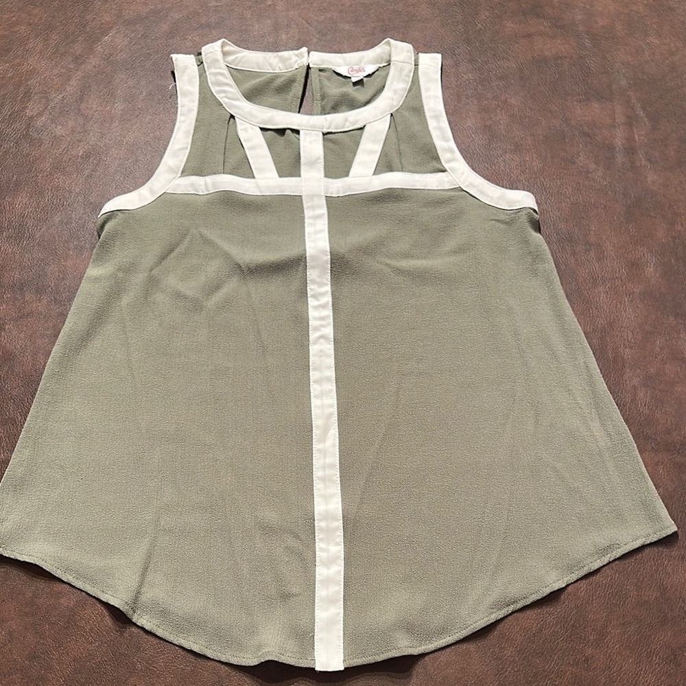 Candies Sleeveless Olive Green Top with White Trim